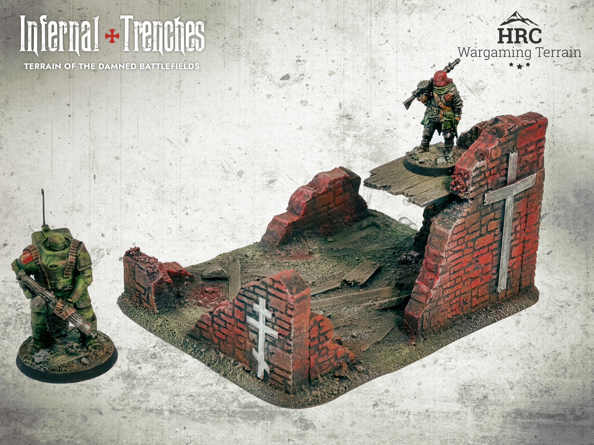 Demolished red-brick shelter terrain, handcrafted 28mm ruined building for Trench Crusade.