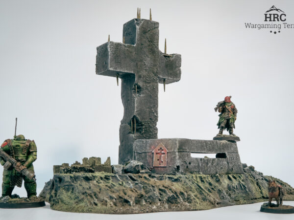 arrow firing slit on a reinforced concrete fortification, hand-painted grimdark wargaming scenery.