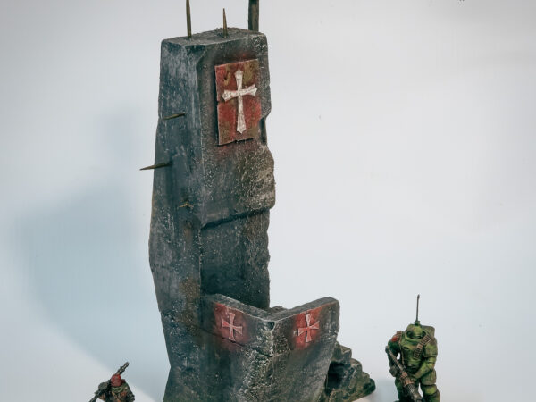 Modular Trench Crusade battlefield with Word of God pulpit and concrete fortifications, ready-to-play sets.