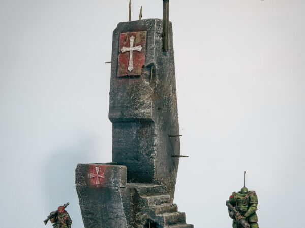 Towering religious monument terrain for 28mm miniatures, professionaly weathered Trench Crusade scenery.