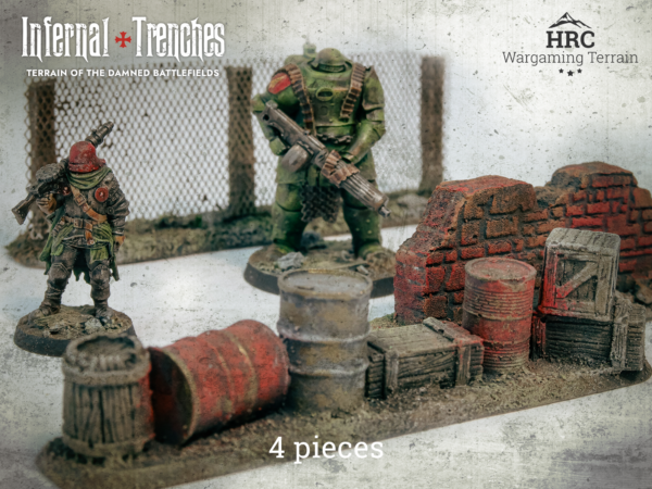 Set of 4 Trench Barricades, handcrafted 28mm scatter terrain for Trench Crusade.