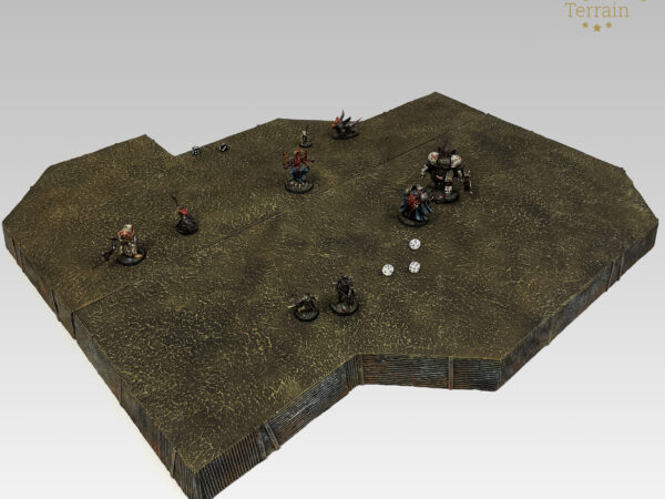 Modular trench segments for multi-level defensive lines, professionaly weathered wargaming scenery.