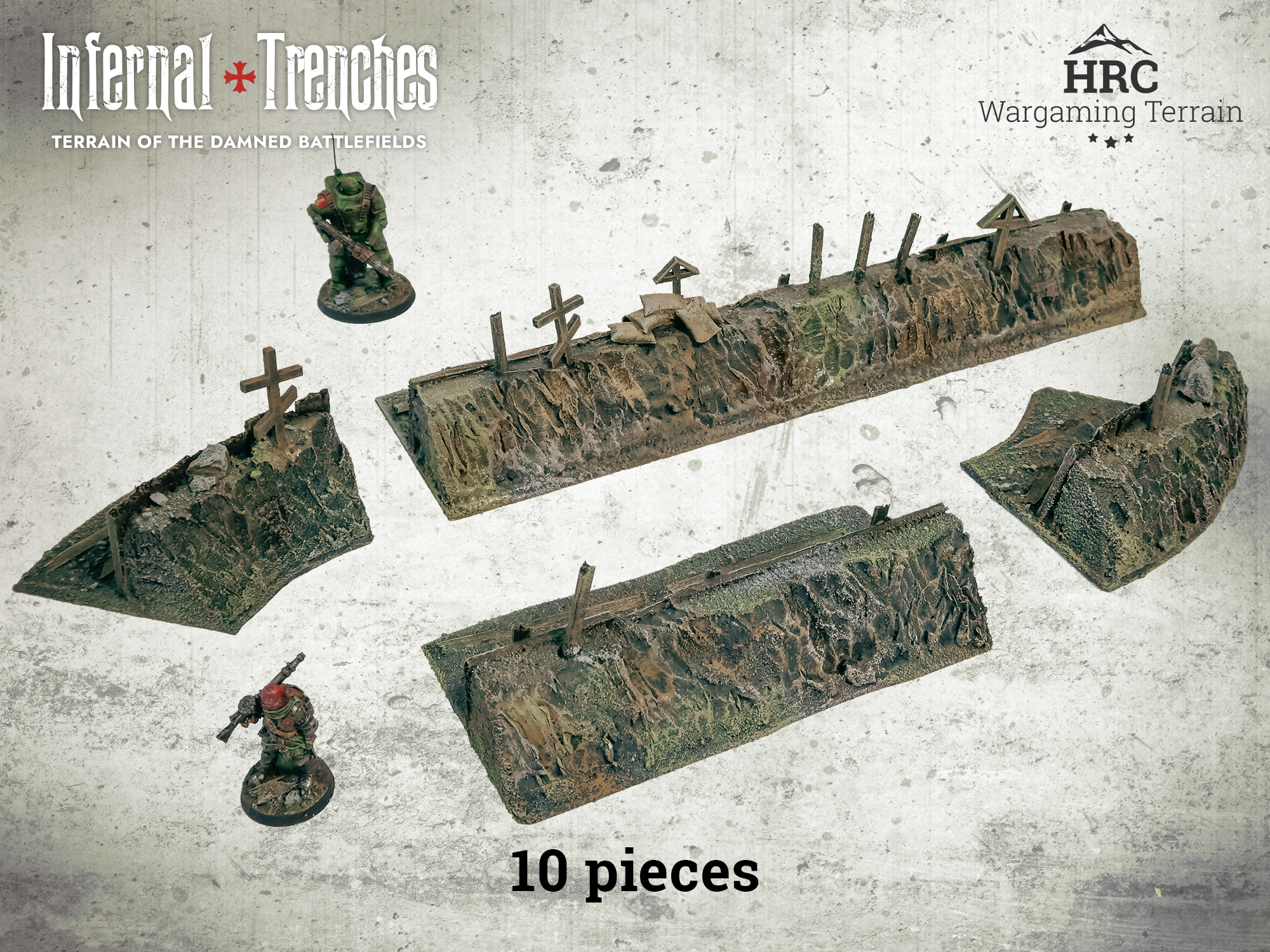 Modular Trench Lines set, 10-piece handcrafted 28mm trench system for Trench Crusade.