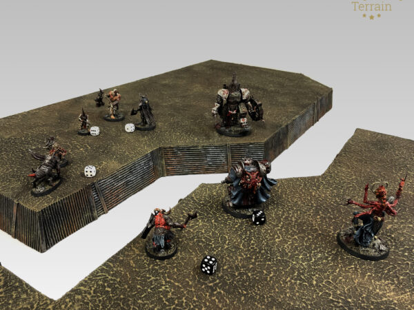 Elevated 28mm terrain plates with vertical dynamics, hand-painted mud and earth textures.