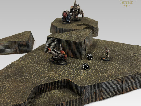 4-piece Modular Trenches Expansion Set, handcrafted 28mm terrain with elevated platform.