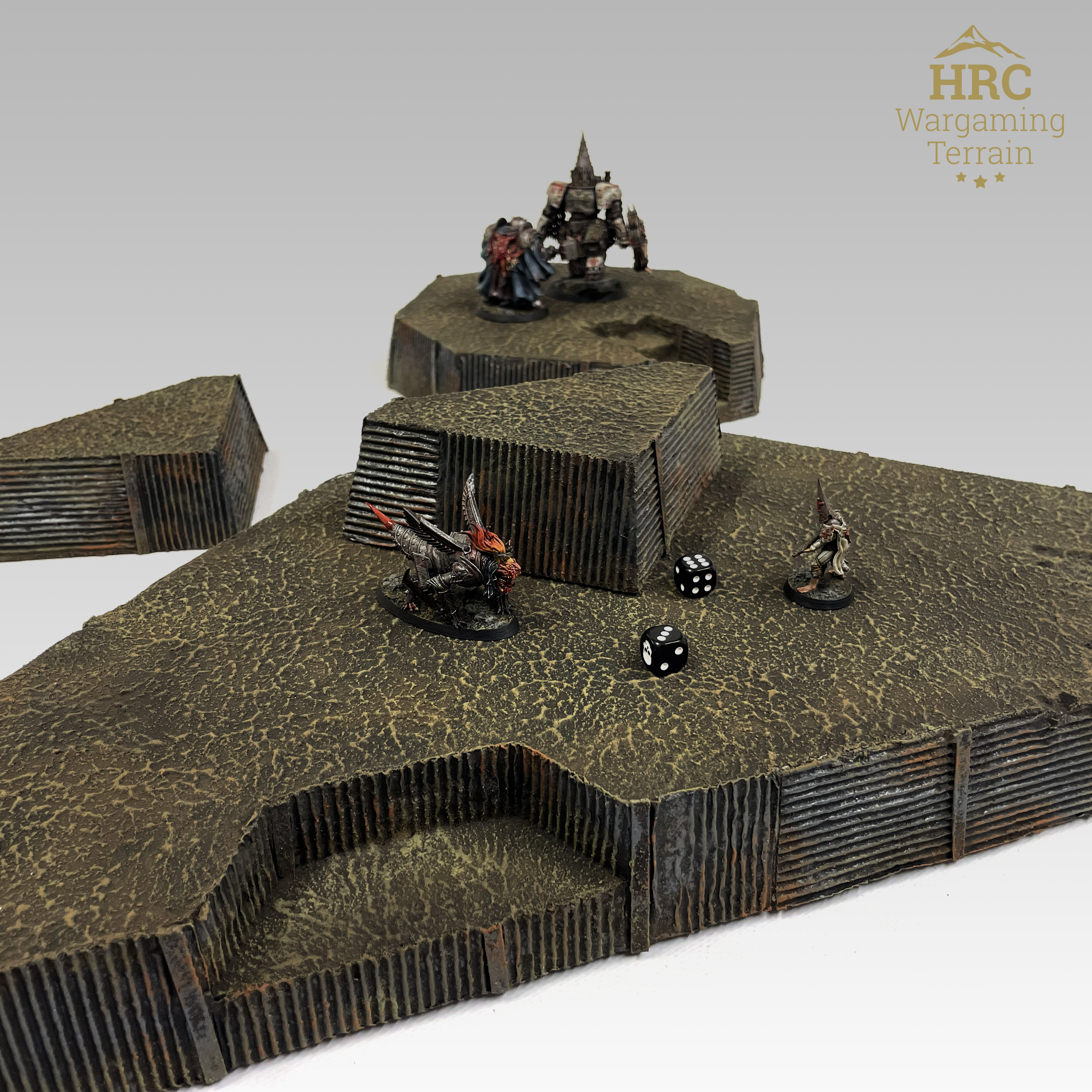 4-piece Modular Trenches Expansion Set, handcrafted 28mm terrain with elevated platform.